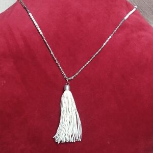 Express Silver and Cream Tassel Necklace